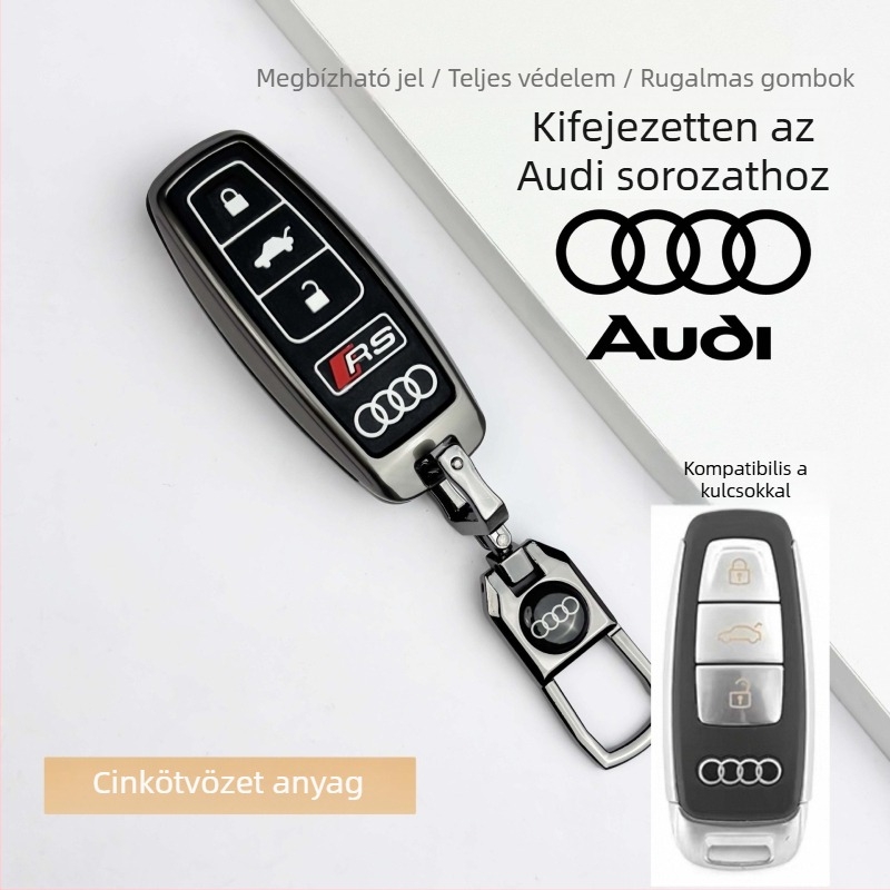 Audi-kompatibilis kulcsház, cinkötvözetből – prémium autó belső kiegészítő, uniszex kulcstartó, új stílus