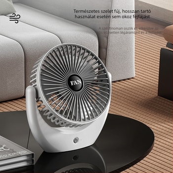USB asztali ventilátor beépített akkumulátorral, csendes, hordozható, 3 fokozat