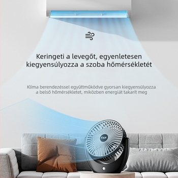 USB asztali ventilátor beépített akkumulátorral, csendes, hordozható, 3 fokozat