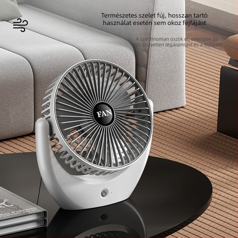 USB asztali ventilátor beépített akkumulátorral, csendes, hordozható, 3 fokozat