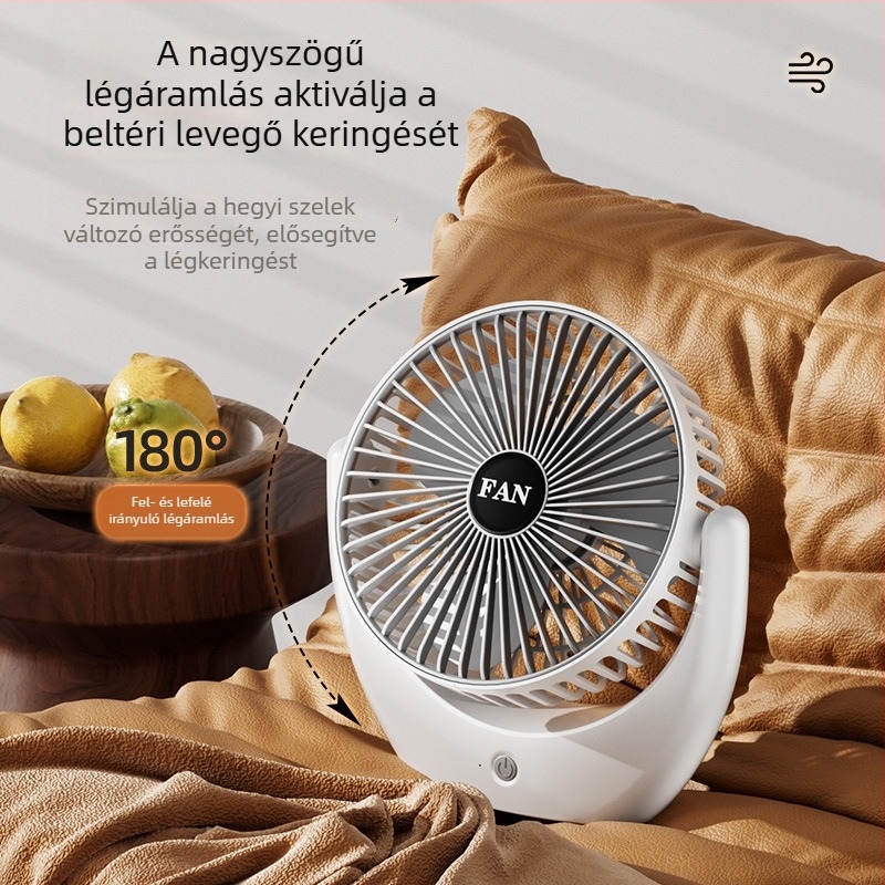 USB asztali ventilátor beépített akkumulátorral, csendes, hordozható, 3 fokozat