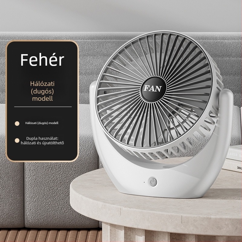 USB asztali ventilátor beépített akkumulátorral, csendes, hordozható, 3 fokozat