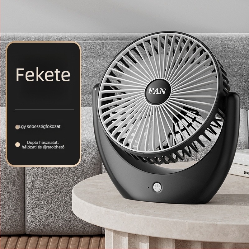 USB asztali ventilátor beépített akkumulátorral, csendes, hordozható, 3 fokozat