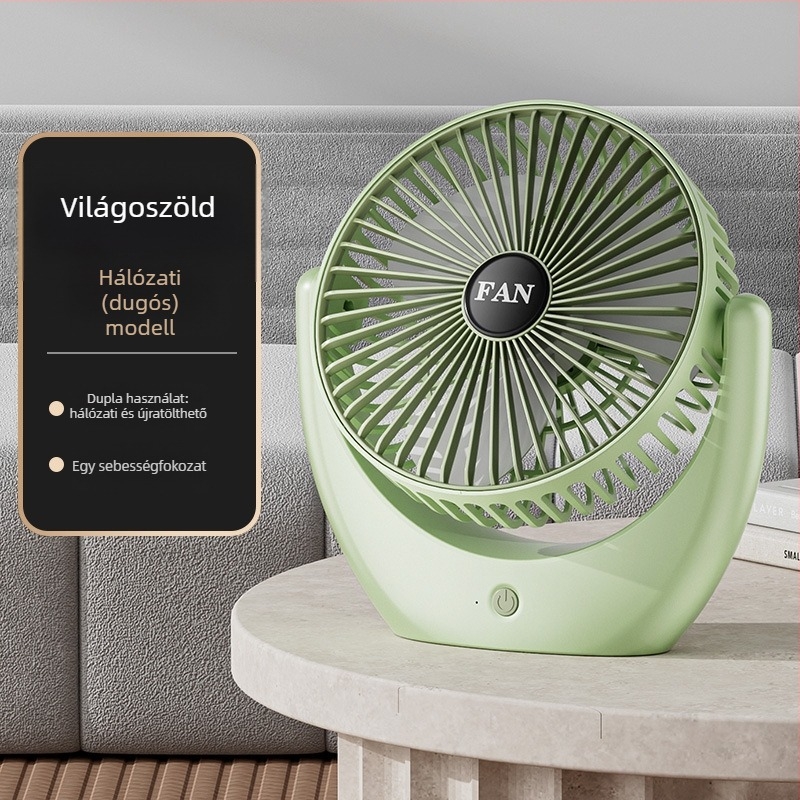 USB asztali ventilátor beépített akkumulátorral, csendes, hordozható, 3 fokozat