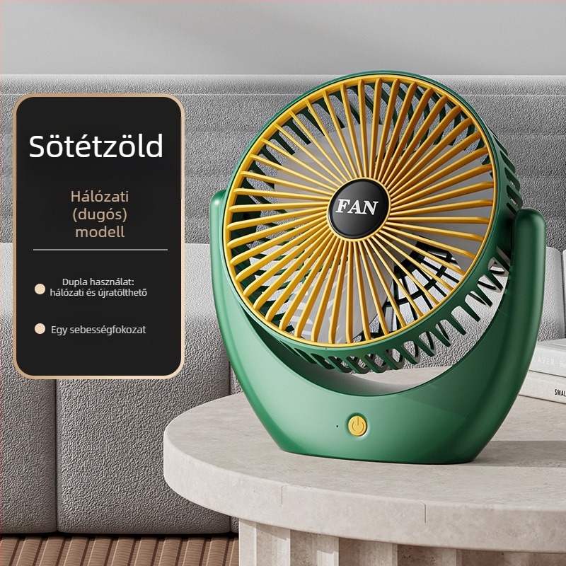 USB asztali ventilátor beépített akkumulátorral, csendes, hordozható, 3 fokozat