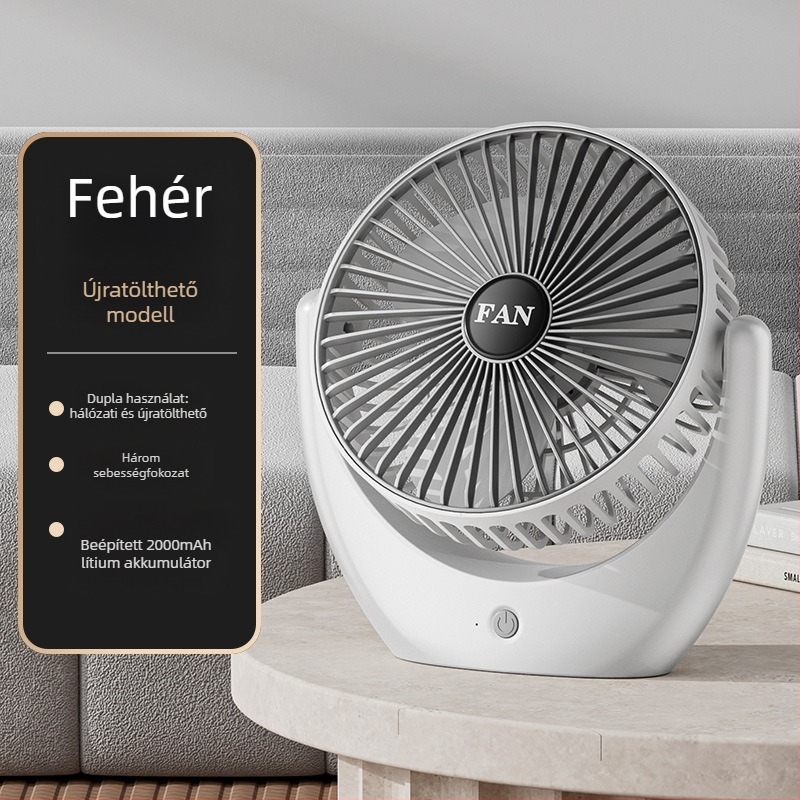 USB asztali ventilátor beépített akkumulátorral, csendes, hordozható, 3 fokozat