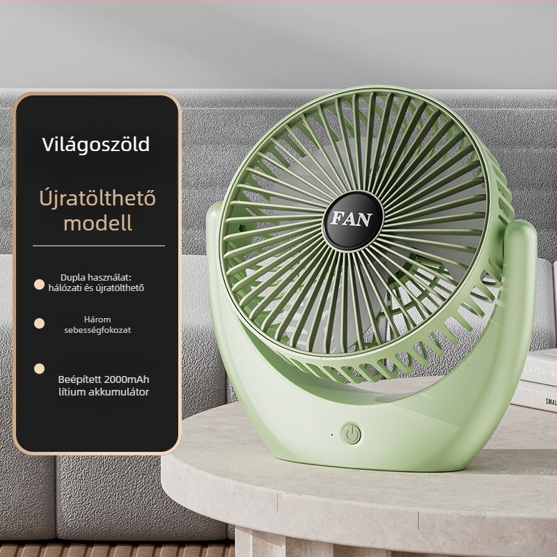 USB asztali ventilátor beépített akkumulátorral, csendes, hordozható, 3 fokozat