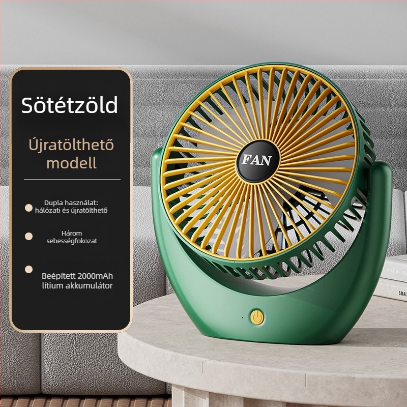 USB asztali ventilátor beépített akkumulátorral, csendes, hordozható, 3 fokozat