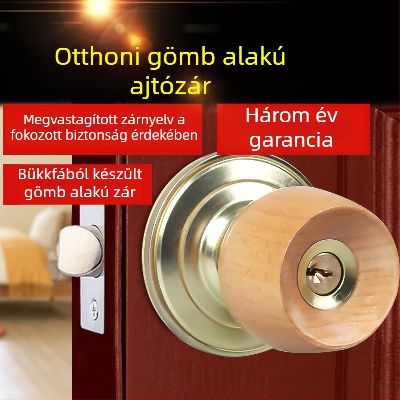 Bükkfa gömbzár ajtóhoz – univerzális zár belső ajtókhoz, hálószoba és fürdőszoba