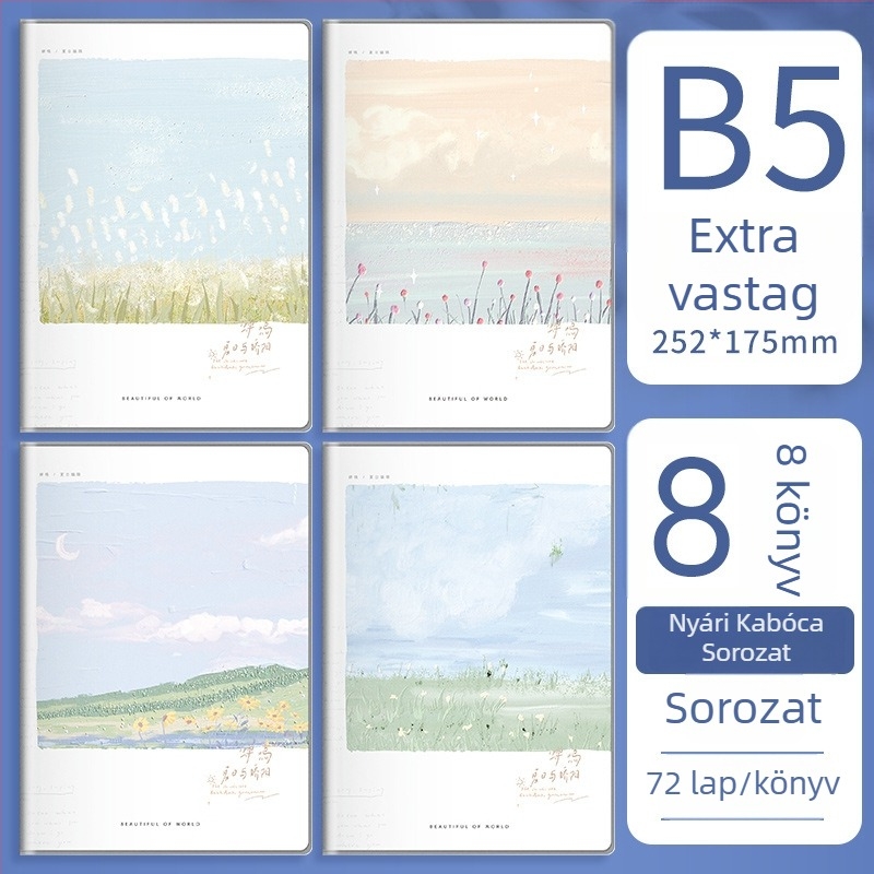 B5-ös notesz vast ragasztott kötésű, hallgatói vizsgafelkészítő napló, minimalist Instagram-stílusú napló, friss és egyszerű