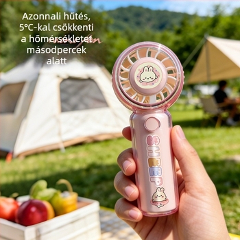 Átlátszó kézi ventilátor aranyos rajzfilms állat mintával, USB töltés, kompakt mini ventilátor diákoknak