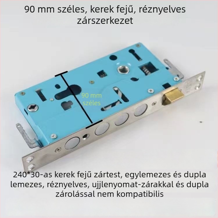 Réz ajtózártest, univerzálisan használható balra és jobbra, négyszögletes vagy kerek zárfej, zármag, minimalist dizájn lopás elleni