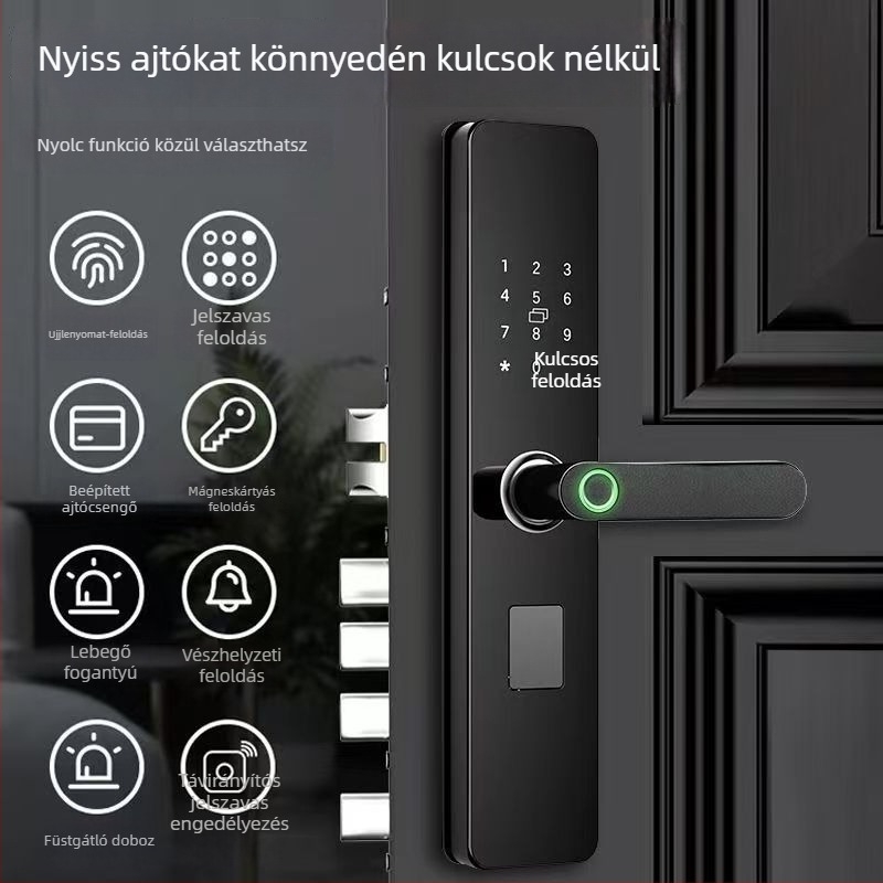 Okos ajtózár ujjlenyomat- és jelszavas hozzáféréssel otthoni használatra