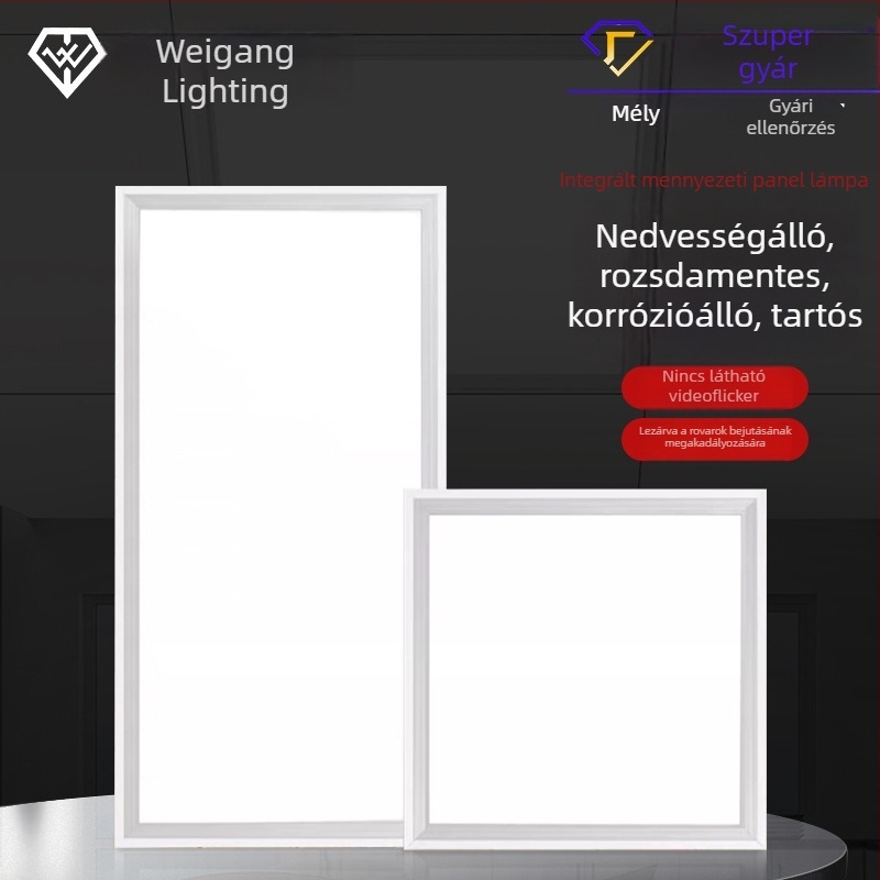 600x600 mm-es mennyezetre szerelhető LED panel lámpa, beépített alumínium panel