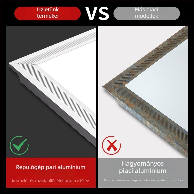 600x600 mm-es mennyezetre szerelhető LED panel lámpa, beépített alumínium panel