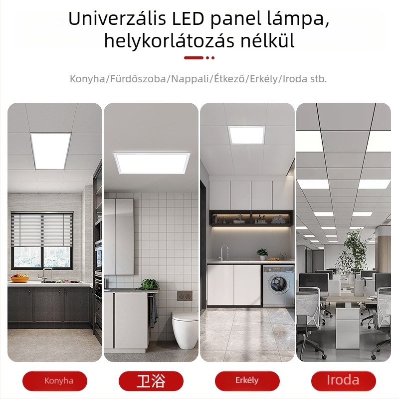 600x600 mm-es mennyezetre szerelhető LED panel lámpa, beépített alumínium panel