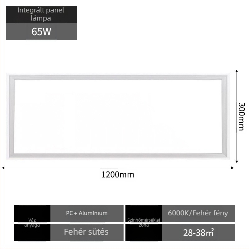 600x600 mm-es mennyezetre szerelhető LED panel lámpa, beépített alumínium panel