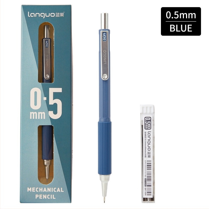 0.5 mm-es fém testű mechanikus ceruza, ergonómikus kialakítással és alacsony súlyponttal, nyomógombos grafit adagolással