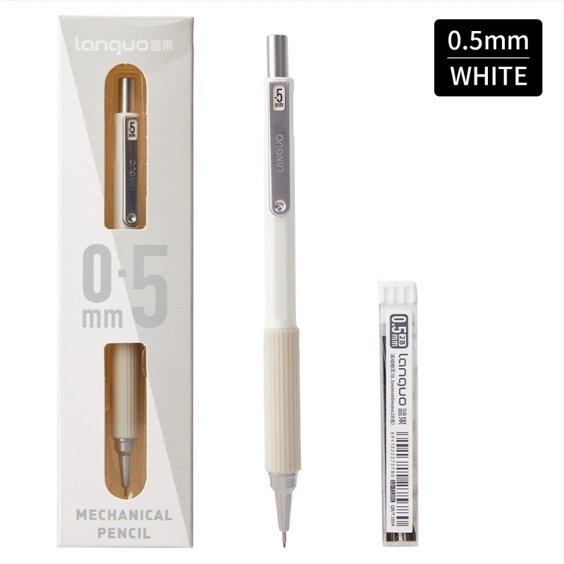 0.5 mm-es fém testű mechanikus ceruza, ergonómikus kialakítással és alacsony súlyponttal, nyomógombos grafit adagolással