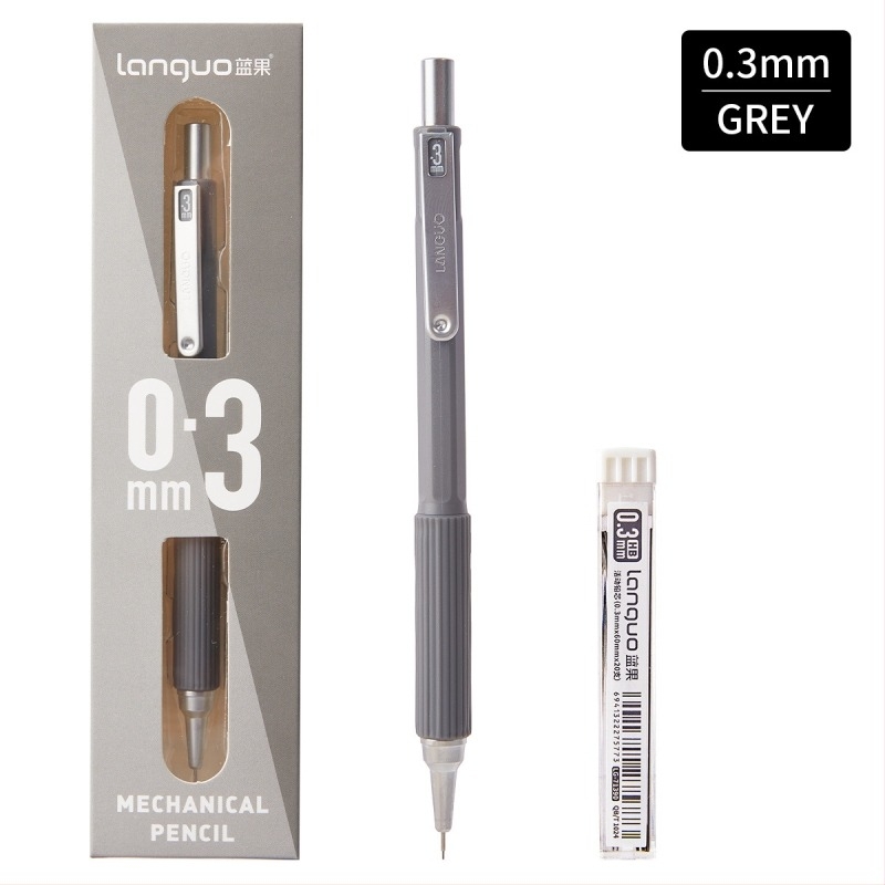 0.5 mm-es fém testű mechanikus ceruza, ergonómikus kialakítással és alacsony súlyponttal, nyomógombos grafit adagolással