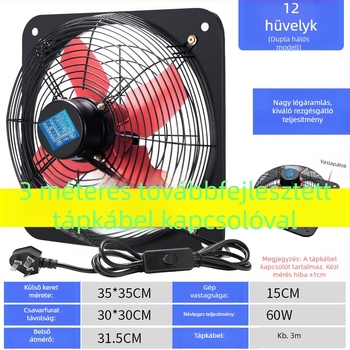 Konyhai szellőztető ventilátor, ablakban szerelhető, 12 hüvelykes, erős és csendes falra szerelhető