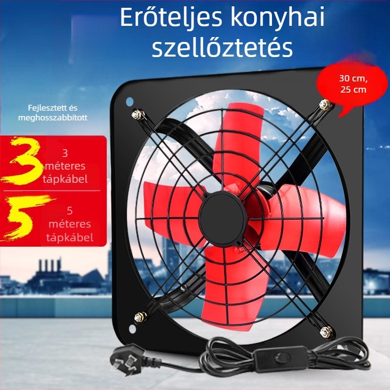 Konyhai szellőztető ventilátor, ablakban szerelhető, 12 hüvelykes, erős és csendes falra szerelhető
