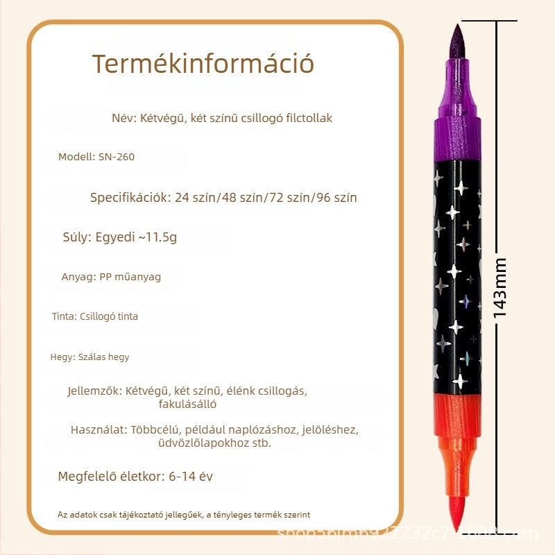 Snier csillogó marker gyöngyház hatású, két végű, két színű, akvarell toll és kiemelő