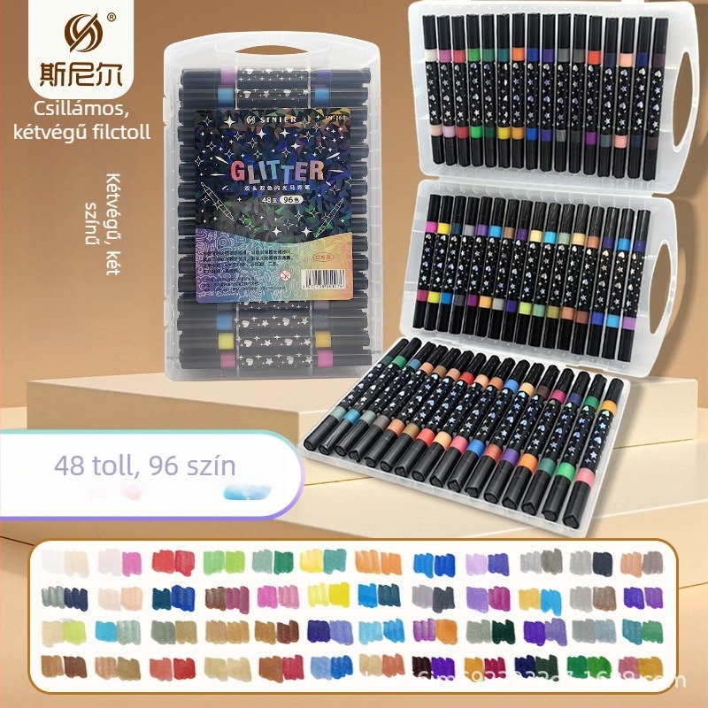 Snier csillogó marker gyöngyház hatású, két végű, két színű, akvarell toll és kiemelő