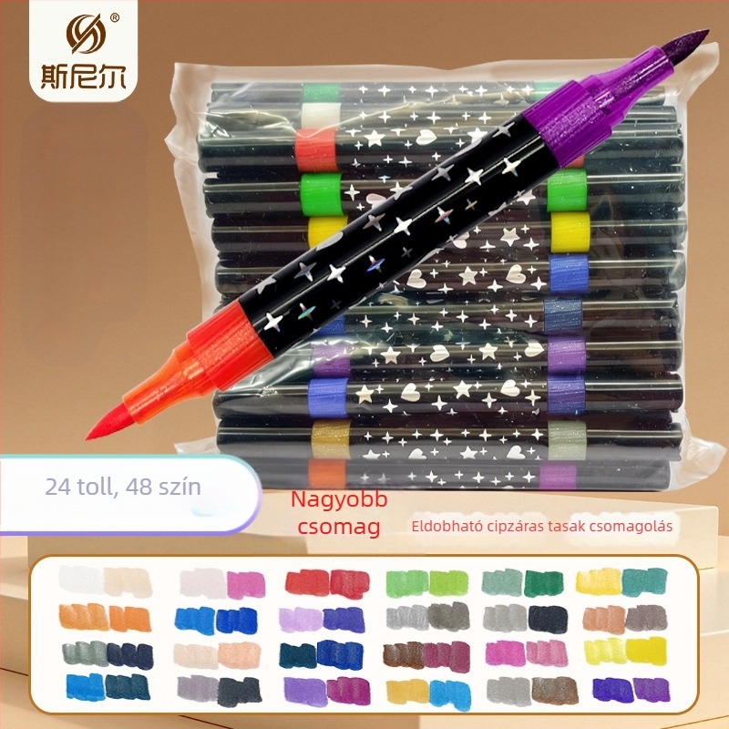 Snier csillogó marker gyöngyház hatású, két végű, két színű, akvarell toll és kiemelő