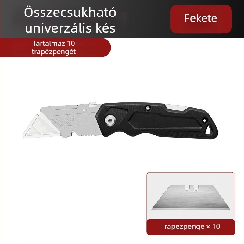 Súlyos kivitelű ötvözetű univerzális kés, összecsukható, tapéta vágó, kábelcsupaszító, papírvágó.