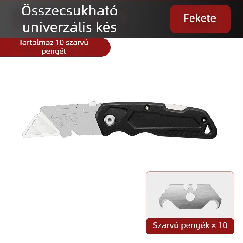 Súlyos kivitelű ötvözetű univerzális kés, összecsukható, tapéta vágó, kábelcsupaszító, papírvágó.