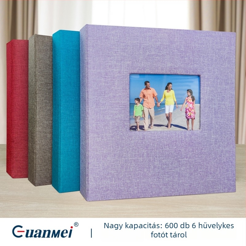 Guangmei A6-os lenvászon fedelű fotóalbum, 60 oldal, csavaros kötés, PP zsebek, családi otthoni használatra