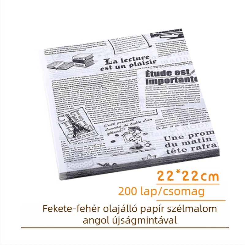 Retro angol újság mintás sütőpapír, olajálló, magas hőmérséklet-álló, szilikon bevonattal, 40 g/m²