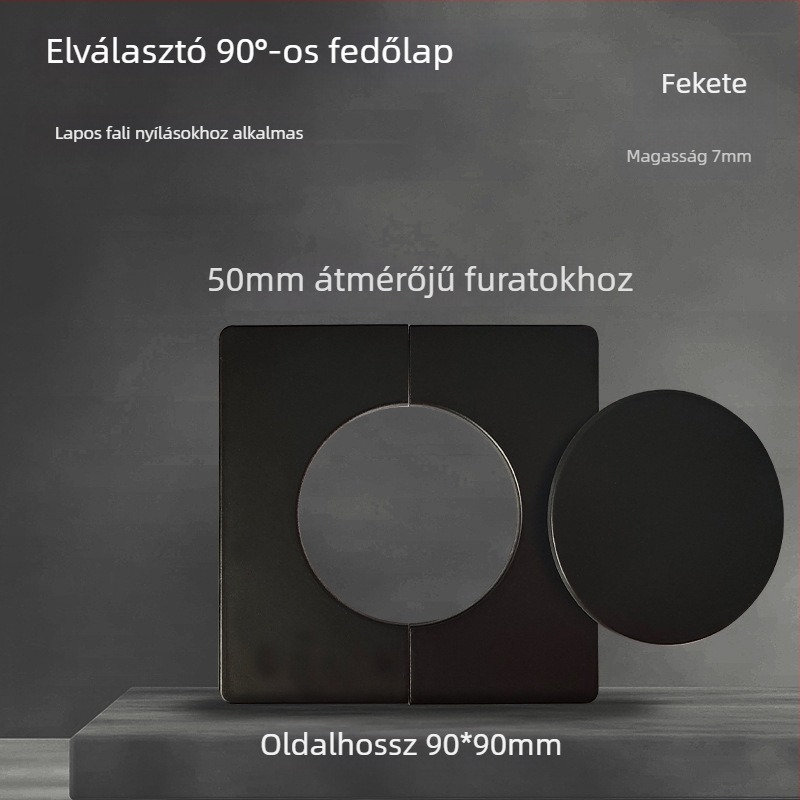 90°-os sarokfal dekoratív fedő cső feltárásához, levehető belső panellel; öntapadós kétrészes fedőlemez