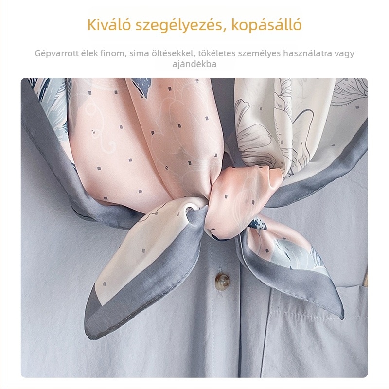 Könnyű selyemhatású imitációs sál pasztorális virágmintával, négyzet alakú 70×70 cm, nőknek és férfiaknak, modern és sokoldalú