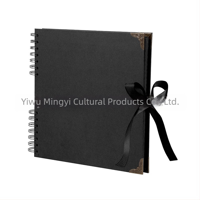 Vintage kraft papírból készült scrapbook belső oldalakkal, spirálkötés, sarokvédőkkel és masnival, 8 hüvelykes DIY fotóalbum