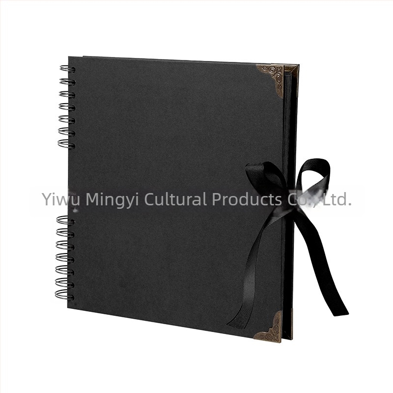 Vintage kraft papírból készült scrapbook belső oldalakkal, spirálkötés, sarokvédőkkel és masnival, 8 hüvelykes DIY fotóalbum