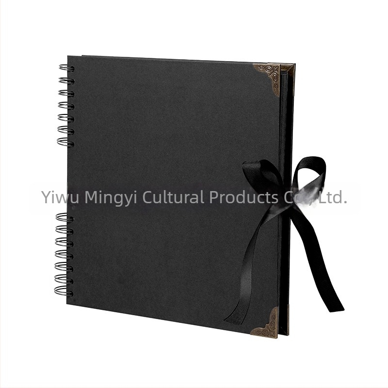 Vintage kraft papírból készült scrapbook belső oldalakkal, spirálkötés, sarokvédőkkel és masnival, 8 hüvelykes DIY fotóalbum