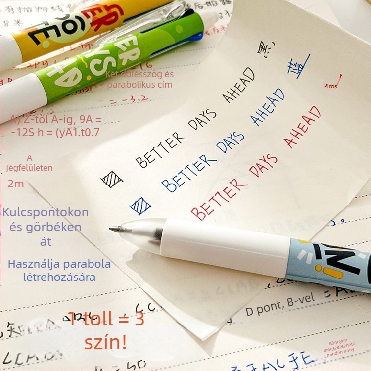 Háromszínű gel toll három az egyben moduláris dizájnnal jegyzeteléshez és feladatok helyesbítéséhez
