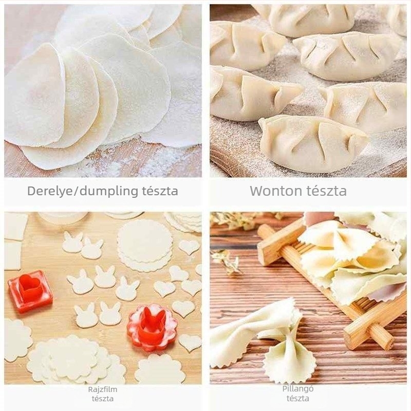 Otthoni kézi tészta készítő gép, kompakt, többfunkciós tésztanyújtó-nyomó készülék állítható fokozatokkal, gombóc- és wonton tésztahéj készítéséhez.