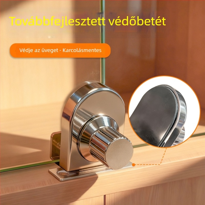 Fúrás nélküli üveg szekrényajtó zár, üvegszekrényekhez, vitrinekhez, egyajtós csúszóajtóhoz