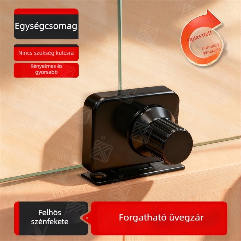 Fúrás nélküli üveg szekrényajtó zár, üvegszekrényekhez, vitrinekhez, egyajtós csúszóajtóhoz