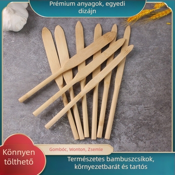 Bambuszkanál kis wontonok és dumplingok töltéséhez, bambusz pálcika a merőkanálhoz és keveréshez