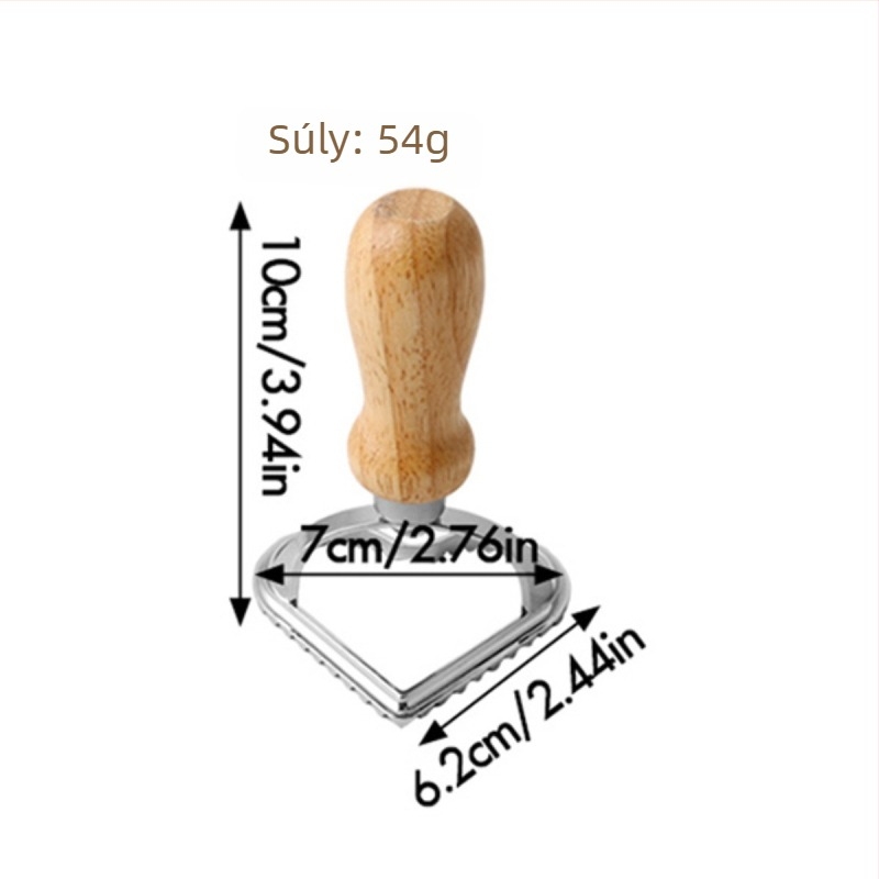Csipkés szélekkel ellátott gombócforma, relief mintázattal, test cinkötvözetből, gumírozott fa markolattal
