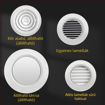 ABS kerek beltéri levegő-diffúzor friss levegőhöz, állítható, fehér, modell 008