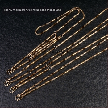 Thaiföldi Buddha amulett nyaklánc aranyozott titánacél lánccal, korrózióálló rozsdamentes acél, színálló, 4 mm vastagságú, férfi dizájn több medállal