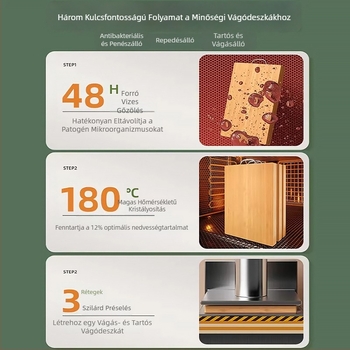 Nagy, vastagodott kétoldalas bambusz vágódeszka ragasztómentes kivitelben, konyhai használatra