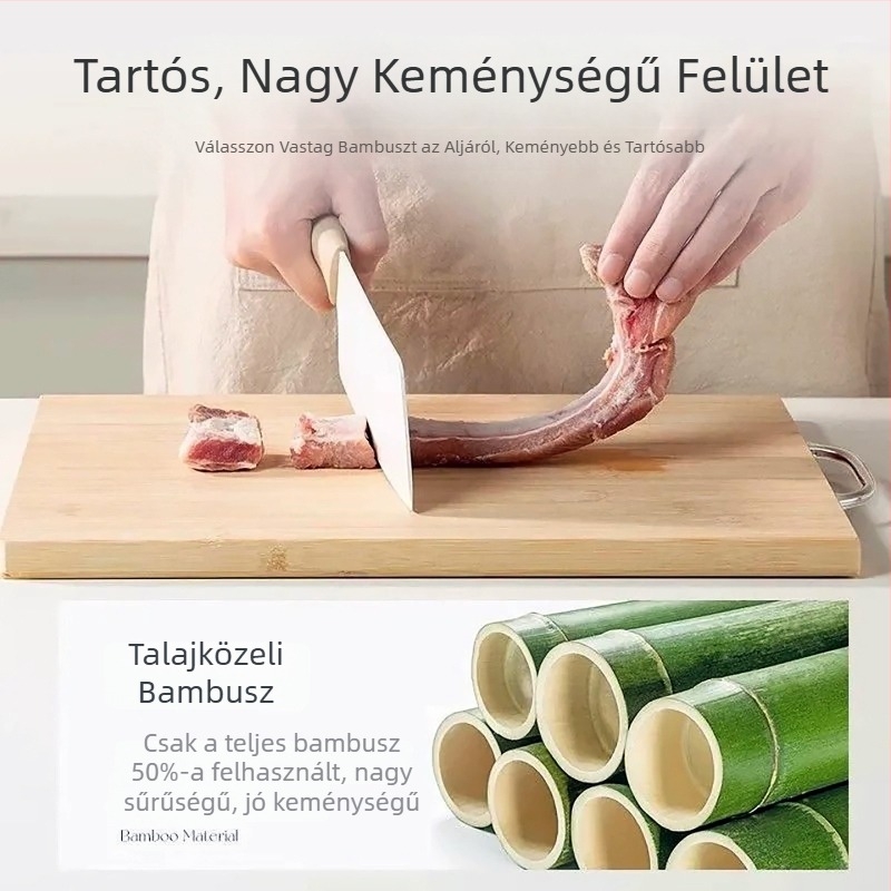 Nagy, vastagodott kétoldalas bambusz vágódeszka ragasztómentes kivitelben, konyhai használatra