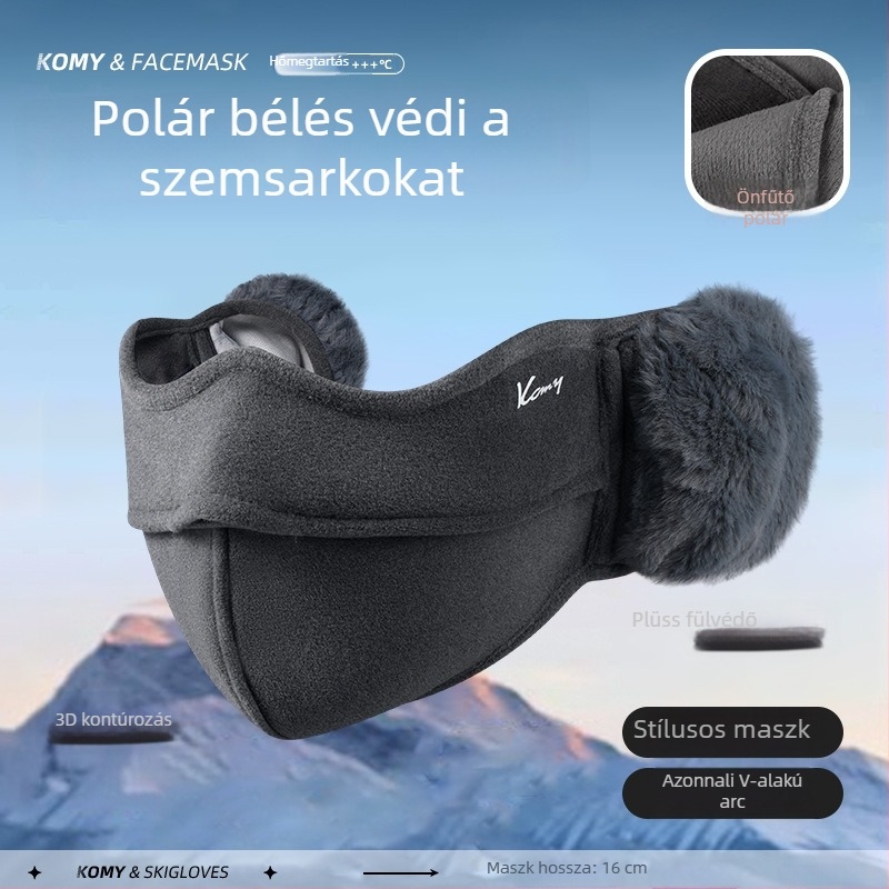 Téli plüss maszk integrált fülvédővel és szemvédővel, szélvédett és porálló kerékpározáshoz