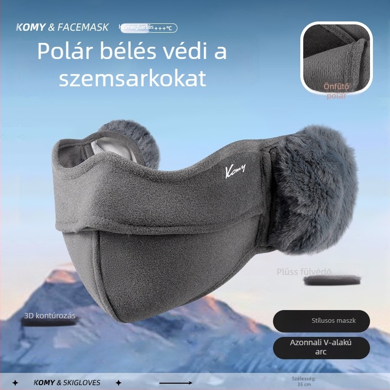 Téli plüss maszk integrált fülvédővel és szemvédővel, szélvédett és porálló kerékpározáshoz